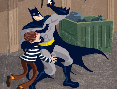 Batman with cell phone cartoon by Ed Shems