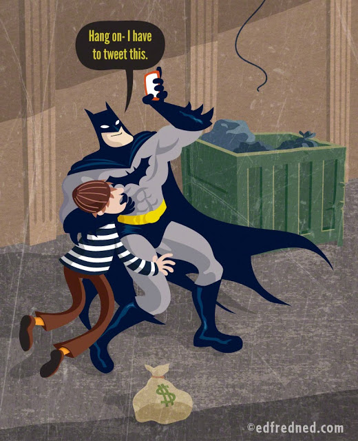 Batman with cell phone cartoon by Ed Shems