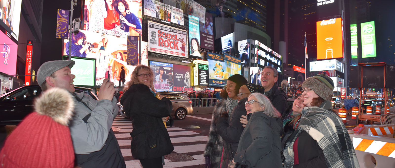 Haydn photographing the group in Times Square...