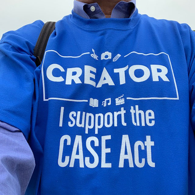 Creator wearing a CASE Act t-shirt