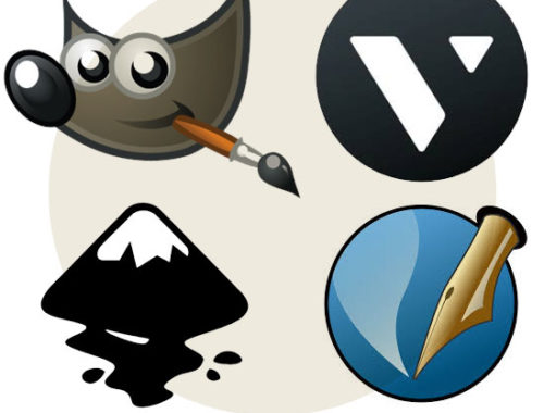 logos for GIME, Vectr, Scribus, and Inkscape