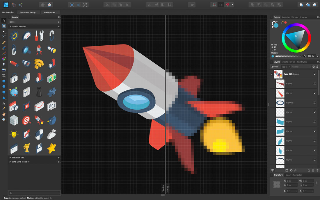 Affinity Designer screen shot showing pixel preview