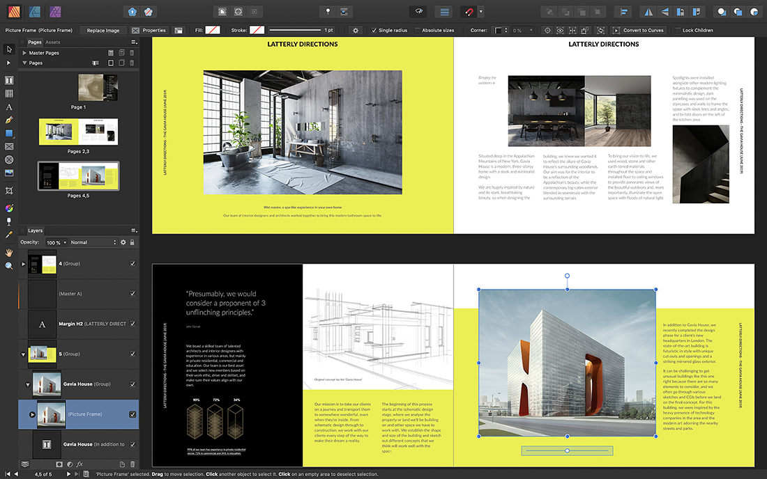 Affinity Publisher screenshot showing facing pages