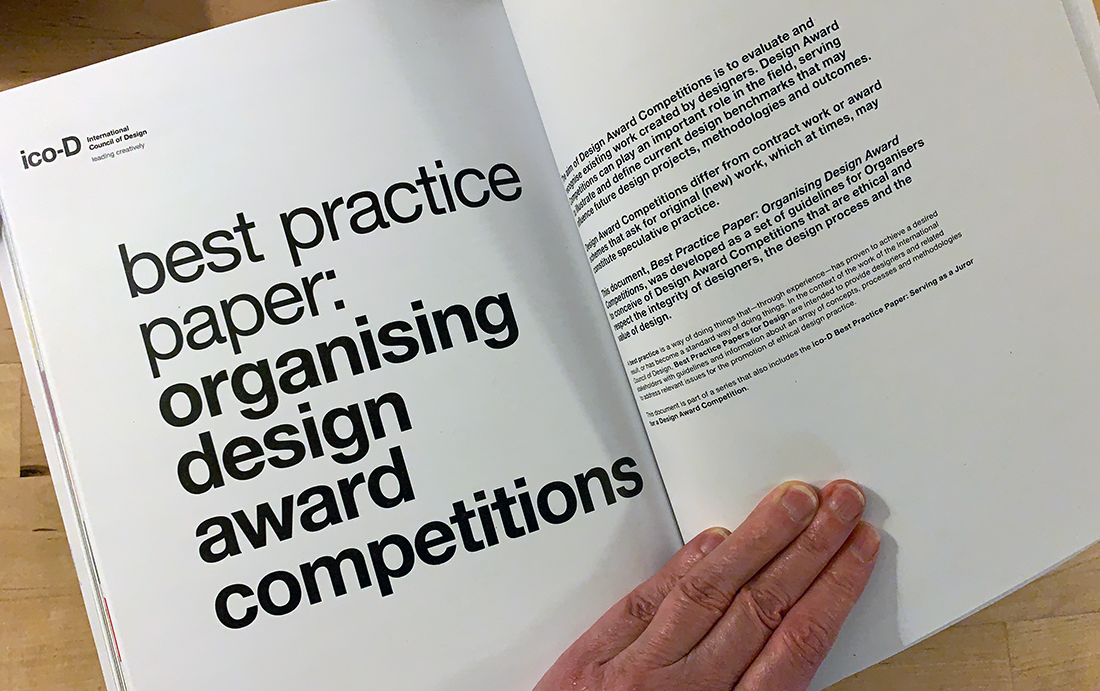 opening spread of best practice paper on organising design award competitions