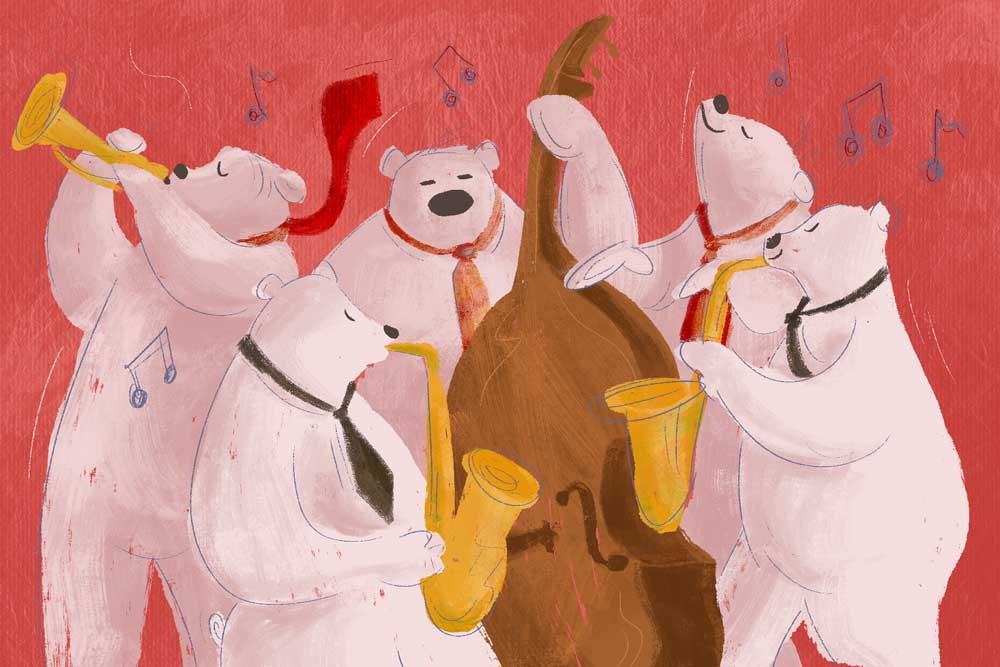 Illustration of polar bears by Sarah Nettuno