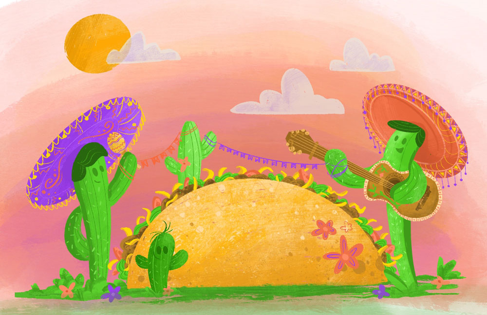 Illustration of a taco by Sarah Nettuno
