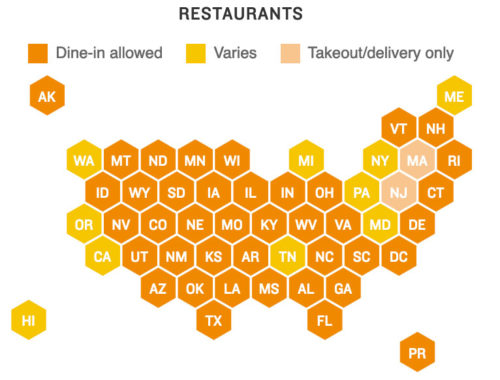 COVID map showing restaurant guidelines