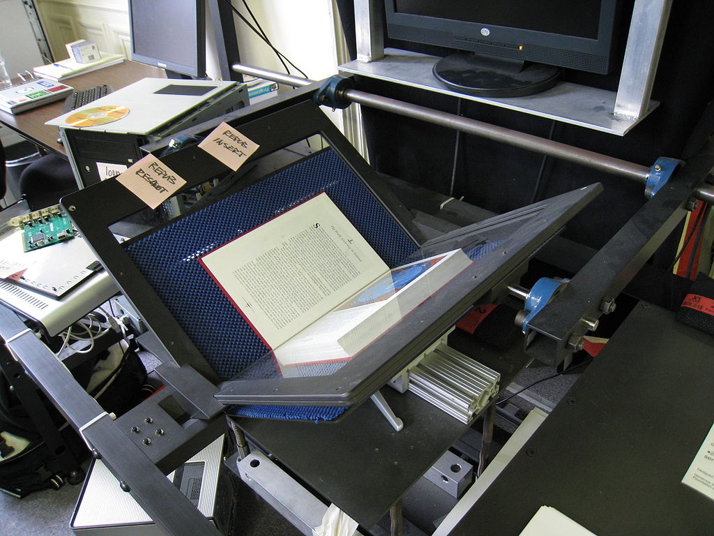A book scanner at the Internet Archive headquarters in San Francisco, California.