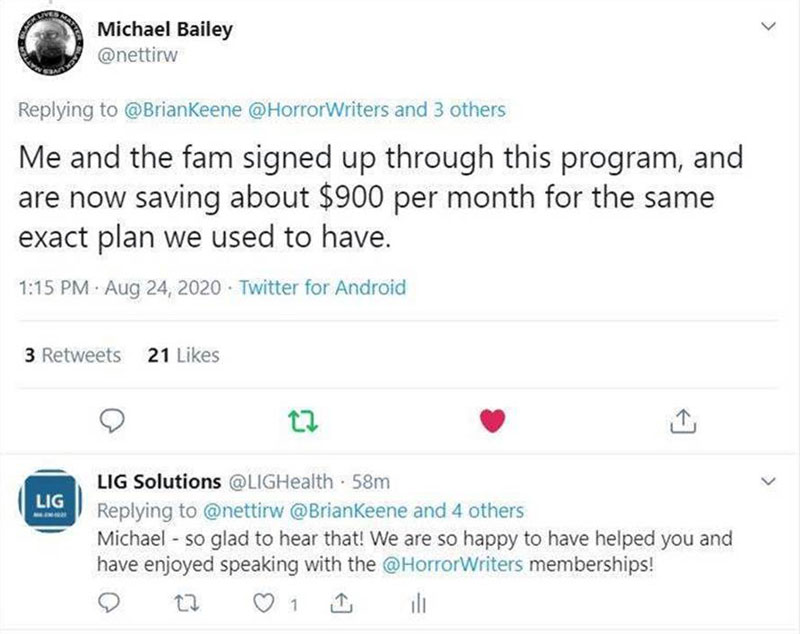 Screenshot of a tweet about health insurance by LIG