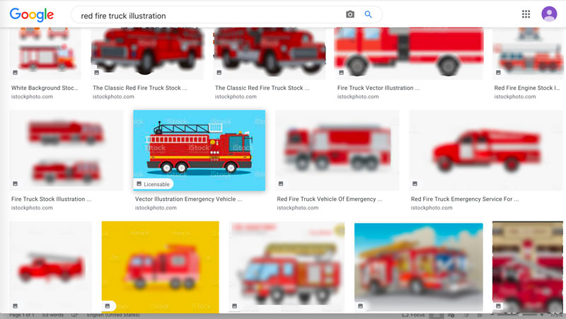 Screenshot of Google images showing licensable image badges