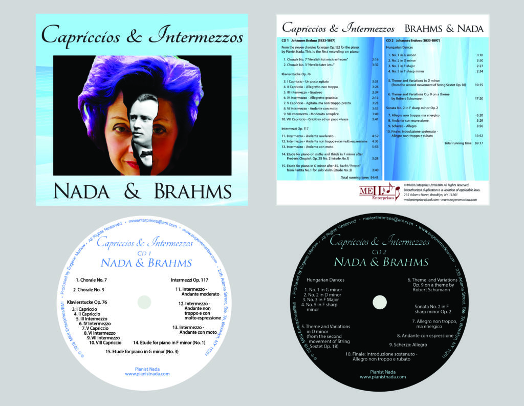 CD Design for two CD Set for Capriccios & Intermezzos by Pianist Nada