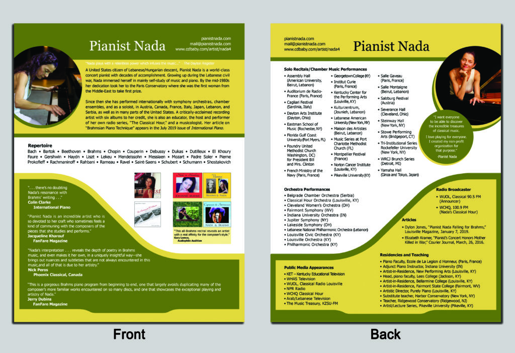 Sales Sheet for Pianist Nada
