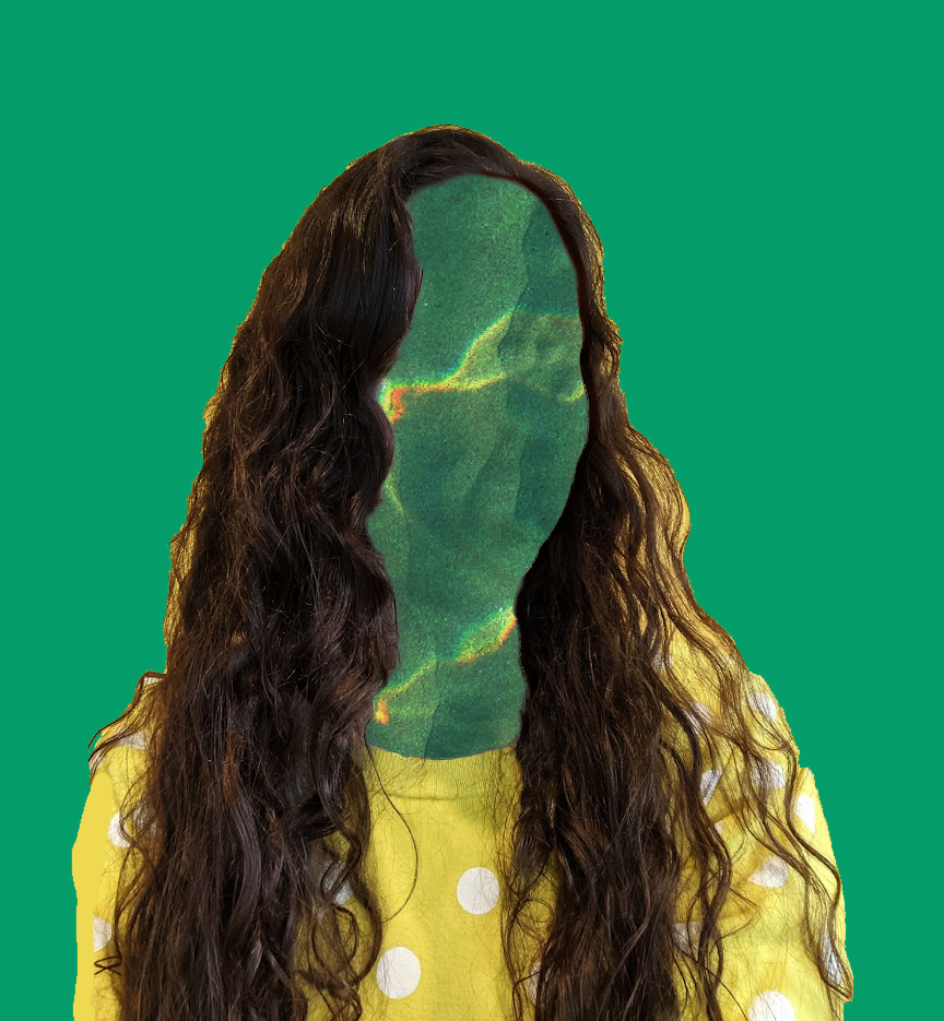 photo montage of Sue Jenkins with green background obscuring her face