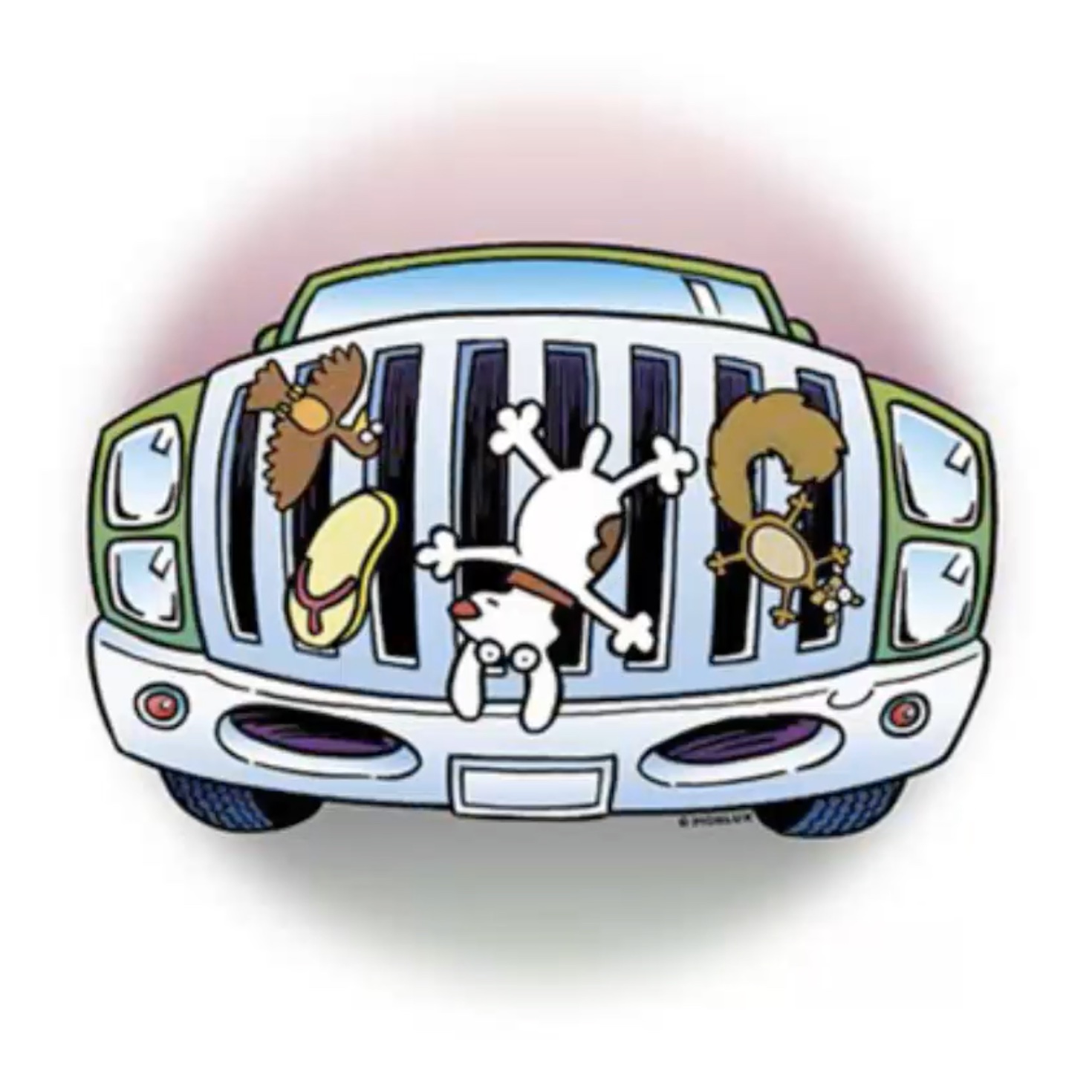 screenshot from the webinar showing a dog stuck on a car grill